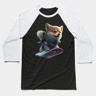 Cat on a Snowboard Baseball T-Shirt